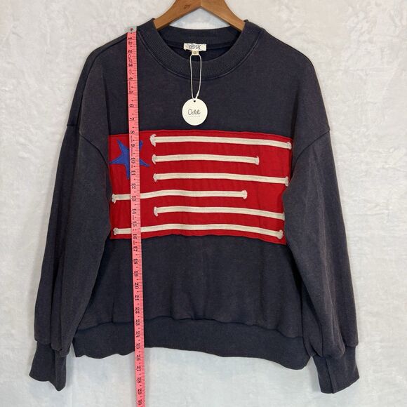 Oddi Sweatshirt Pullover American Flag Navy Blue Red USA Oversized S - Picture 6 of 10